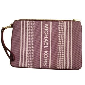 Michael Kors Metallic Signature Jet Set Burgundy Striped Large‎ Wristlet